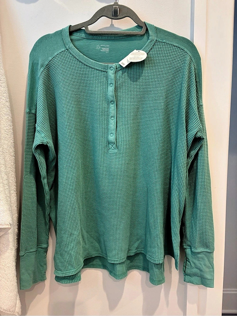 Aerie Waffle Henley Long Sleeve T-Shirt Green